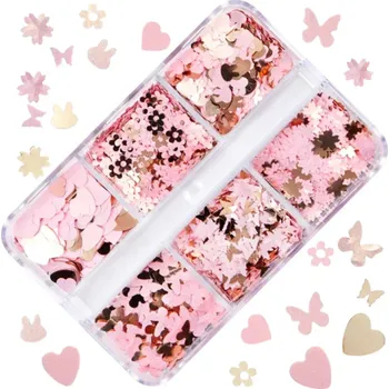 Růžové flitry 3–4g Sada 6 tvarů Třpytivé ozdoby na nehty, dekorace, tvoření, DIY design, scrapbooking, kosmetické zdobení