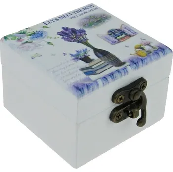 Šperkovnice Šperkovnice dřevěná malá "Váza s levandulemi" 6,5 x 6,5 x 5 cm (Malá dřevěná šperkovnice)