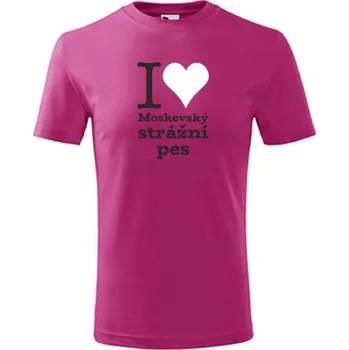 Dětská móda Purpurové dětské tričko I love Moskevský strážní pes - dárek pro malého pejskaře / pejskařku - barva purpurová - velikost 6let
