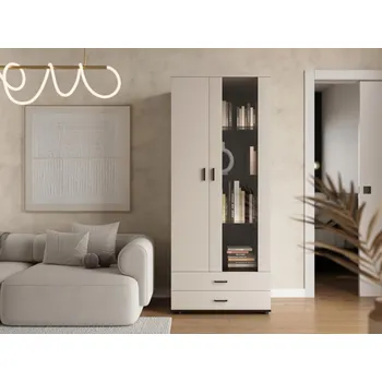 Knihovna Vitrína vysoká 2D2S Boho B6, Osvětlení: osvětlení LED RGB - barevné, Barva: kašmír / kašmír + černá MIRJAN 5903211456886