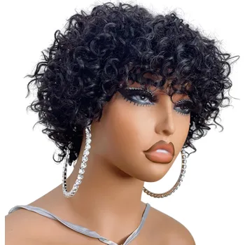 Karnevalová maska Pixie afro růžová kudrnatá krátký bob s ofinou pružné syntetické vlákno bezlepková paruka pro černošky Módní a elegantní účes