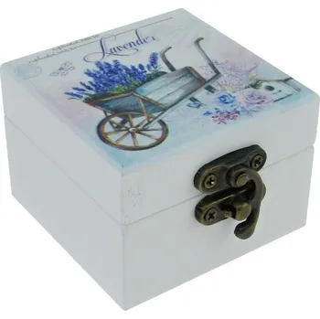 Šperkovnice Šperkovnice dřevěná malá "Kolečka s levandulemi" 6,5 x 6,5 x 5 cm (Malá dřevěná šperkovnice)