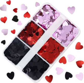 Flitry ve tvaru srdce 3–4 g 2 velikosti Černé Červené Růžové Dekorace na oslavy Valentýn DIY scrapbooking Umění a řemesla
