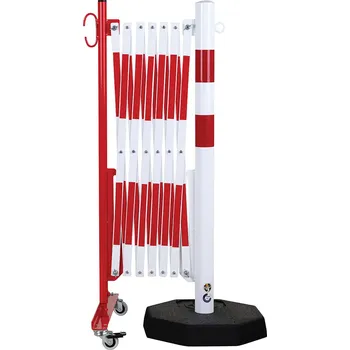 Popelnice HAPPY END Nůžková zábrana s mobilním sloupkem, bílá / červená, délka až 3,6 m - DP 7075