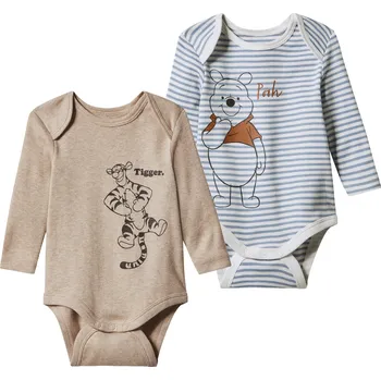 Kojenecký body Chlapecké body s BIO bavlnou, 2 kusy (pruhy/modrá/béžová, 50/56)