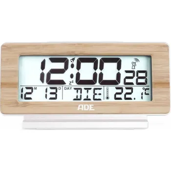 Hodiny ADE – elektrický budík s kalendářem a teploměrem 12,5 x 4 x 8,5 cm bambusový rám