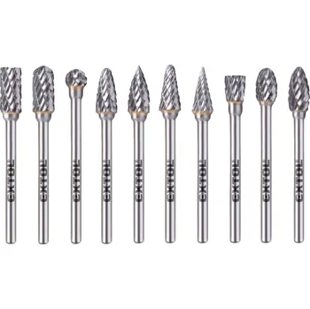 Příslušenství k frézce EXTOL INDUSTRIAL frézy karbidové, sada 10ks, ⌀6x13mm, ⌀stopky 3mm, sek střední (double-cut)