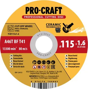 Řezný kotouč Keramický řezný kotouč Procraft YСD115x1.6 | YCD115x1.6