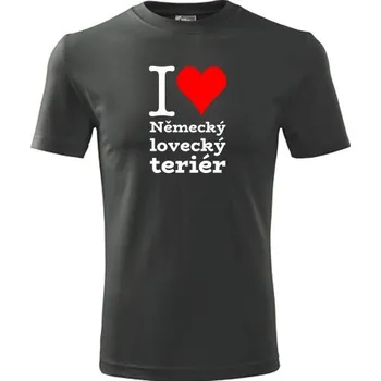 Grafitové tričko I love Německý lovecký teriér - dárek pro pejskaře - barva antracit - velikost XL