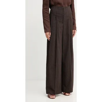 Dámské kalhoty Kalhoty Rotate dámské, hnědá barva, široké, high waist, 1146983065 88X, vel. 40