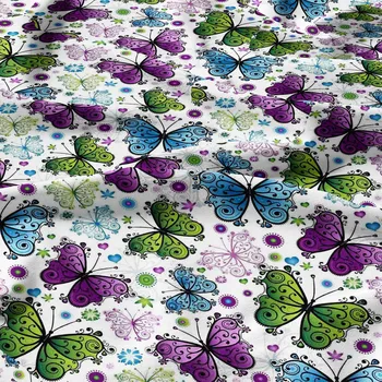 Bavlněná látka, metráž. Motýlci Léto na Bílém