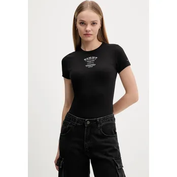 Dámské tričko Tričko Tommy Jeans dámské, černá barva, DW0DW21584 99X, vel. XL
