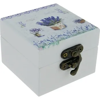 Šperkovnice Šperkovnice dřevěná malá "Košík s levandulemi" 6,5 x 6,5 x 5 cm (Malá dřevěná šperkovnice)