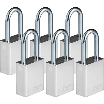 Visací zámek HAPPY END Hliníkový zámek s ocelovým okem SafeKey standard,šedá,6 ks - BY 24B06