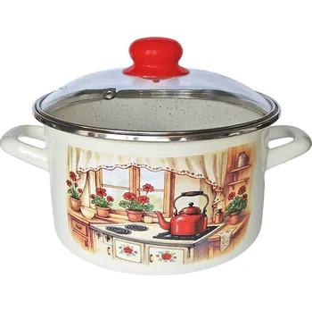 Hrnec PROHOME - Hrnec smalt se skleněnou poklicí 24cm, 6,75L Rustika