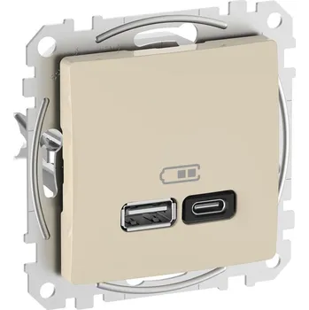 Elektrická zásuvka Schneider Electric SDD112404 Sedna D/E - Dvojitá USB A+C rychlonabíječka 3A 45W, Béžová