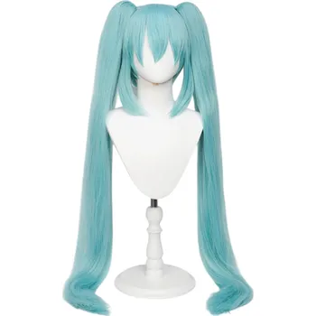Karnevalová maska Paruka Hatsune Miku 110 cm anime cosplay dlouhá dvojitá culíková syntetická paruka vysokoteplotní vlákno Halloween vánoční kostým