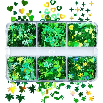 Zelené flitry 3-4g 6 tvarů Sypané flitry na nehty Třpytky na dekorace Ruční tvorba Umělecké zdobení Scrapbooking DIY