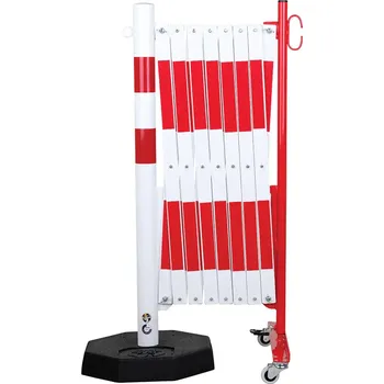 Popelnice HAPPY END Nůžková zábrana s mobilním sloupkem, bílá / červená, délka až 4 m - DP 7080