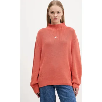 Dámský svetr Bavlněný svetr Tommy Jeans dámský, oranžová barva, s pologolfem, DW0DW21676 23X, vel. L