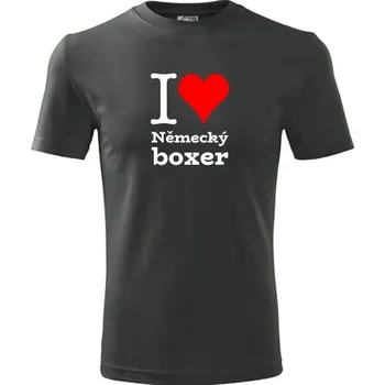 Pánská móda Grafitové tričko I love Německý boxer - dárek pro pejskaře - barva antracit - velikost XXXL