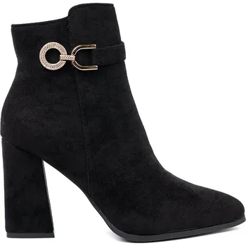 Dámské kozačky Elegantní dámské černé kotníkové boty s ozdobou, podpatek 10 cm 168-521B Velikost: 37