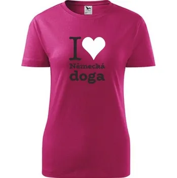 Purpurové dámské tričko I love Německá doga - dárek pro pejskařku - barva purpurová - velikost XXL