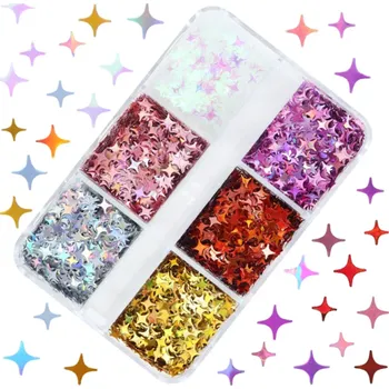 Flitry hvězdičky 3-4g 6 barev Dekorační flitry na nehty, přání, slime, umění, scrapbooking, ruční tvoření a kreativní dekorace
