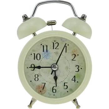 Budík Hodiny budík smetanový Ø 8 cm (Klasický bicí budík na baterie)