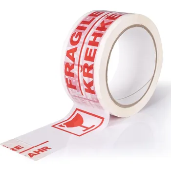 Lepicí páska s tiskem 48 mm x 66 m - potisk KŘEHKÉ /FRAGILE + sklenička (Lepící pásky s tiskem - BOPP akryl)