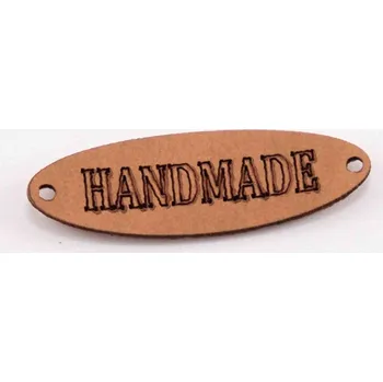 Nášivka Našívací kožená cedulka Handmade - ovál - béžová - rozměr 3,5 cm x 1 cm