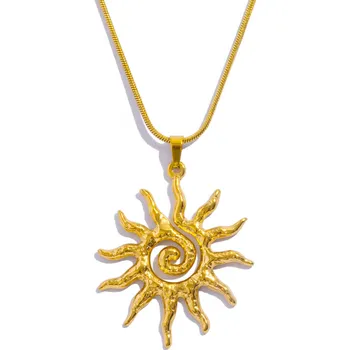 Náhrdelník B-TOP Pozlacený náhrdelník z nerezové oceli s přívěskem slunce se spirálou