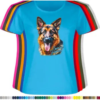 Dámské tričko damske-levne-bavlnene-tricko-digitalni-potisk-pes-nemecky-ovcak Barva: Aqua - modrá, velikost: XL