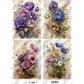 Umělecký papír Rýžový a soft papír na decoupage - Kytice - KB01996 Materiál: Soft, Rozměr: A4