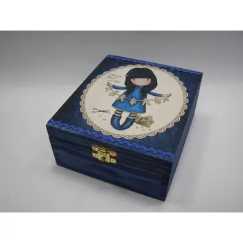 Dárková krabička Dřevěná krabička - 4 přihrádky - Gorjuss modrá