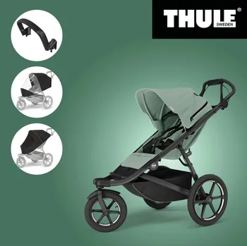 Přeprava dětí Akční set THULE URBAN GLIDE 3 MIST GREEN SINGLE MB+ Madlo + Pláštěnka + Moskytiera