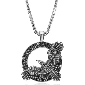 Přívěsek Ocelový přívěsek Runic Raven - Severský havran - Model BEZ ŘETÍZKU (pouze přívěsek)