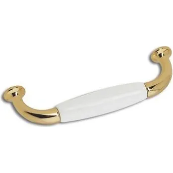 Nábytkové kování Úchytka Dayton rozt. 96 mm, šířka 110 mm, porcelán/zinek pozlacený