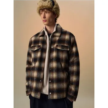 Pánská móda Kostkovaná košilová bunda - L - House - tmavě hnědá - 483GM-89X