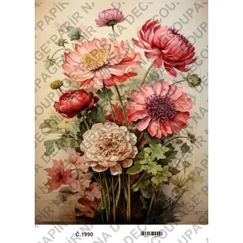 Umělecký papír Rýžový a soft papír na decoupage - Kytice - KB01990 Materiál: Soft, Rozměr: A4