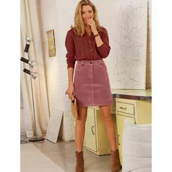 Dámská sukně Rozšířená manšestrová sukně šedorůžová 38