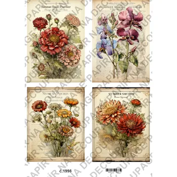 Umělecký papír Rýžový a soft papír na decoupage - Kytice - KB01998 Materiál: Soft, Rozměr: A4