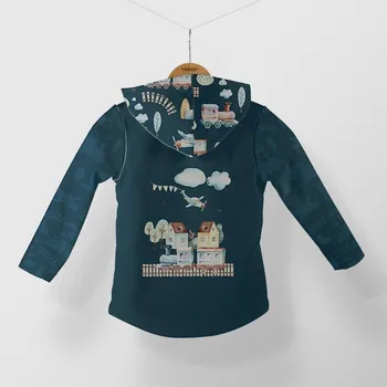 Panel se střihem 170 softshell bunda trains/vláčky tmavě modré