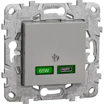 vypínač a zásuvka Schneider Electric NU501430 Unica - Rychlonabíjecí konektor USB C (65W), Aluminium