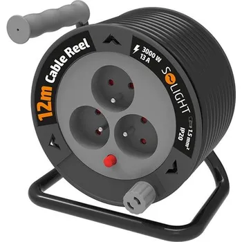 Prodlužovací kabel Solight prodlužovací přívod na bubnu 12m, 3 zásuvky, černý kabel, 3x 1,5mm2 - PB24