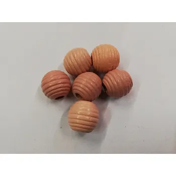 Dětské navlékací korálky Dřevěné korálky žebrované 13 mm - lososové