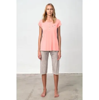 Dámské pyžamo Dámské pyžamo Vamp s knoflíkovou légou- capri kalhoty, pink powder L