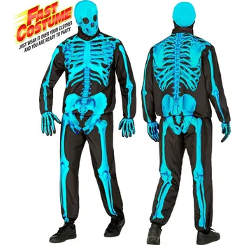 Karnevalový kostým Pánský kostým neonový kostlivec s maskou - XL