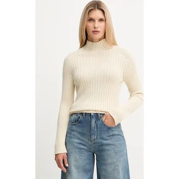 Dámský svetr Bavlněný svetr Marc O'Polo dámský, béžová barva, s pologolfem, 509605960173 08X, vel. M