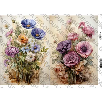 Umělecký papír Rýžový a soft papír na decoupage - Kytice - KB01995 Materiál: Soft, Rozměr: A4